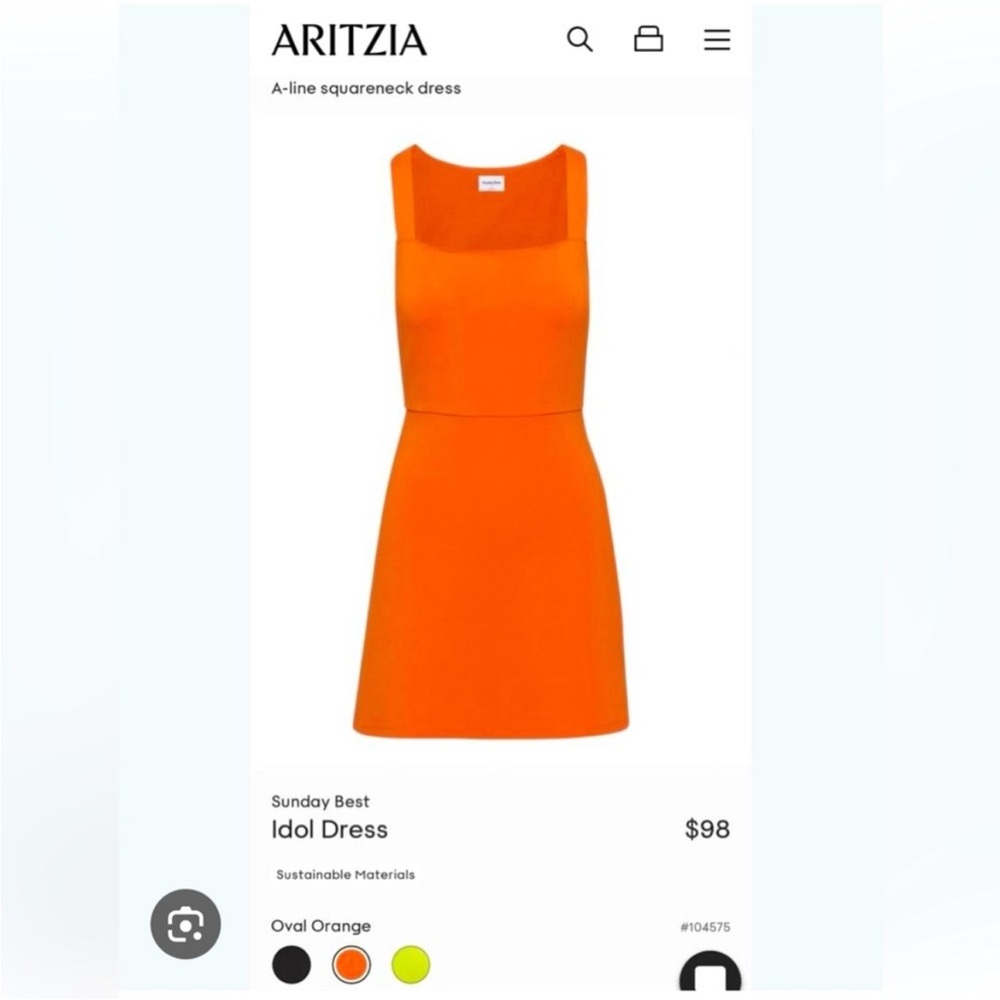 Aritzia Sunday Best Idol Square Neck Dress • Oval Orange | NWT | Size Medium